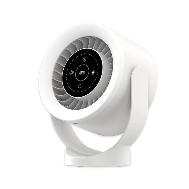 Rechargeable USB Fan with LED Light, Adjustable Airflow, Wall/Table Mount.