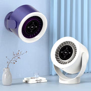 Rechargeable USB Fan with LED Light, Adjustable Airflow, Wall/Table Mount.