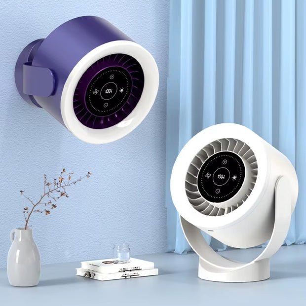 Rechargeable USB Fan with LED Light, Adjustable Airflow, Wall/Table Mount.
