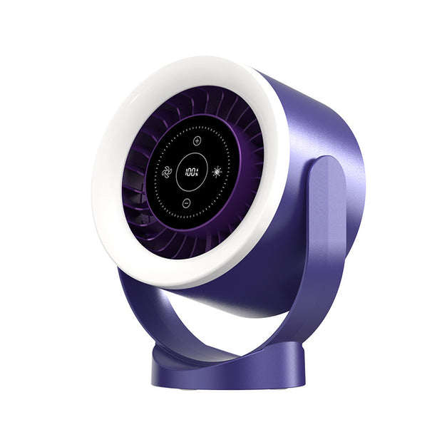 Rechargeable USB Fan with LED Light, Adjustable Airflow, Wall/Table Mount.